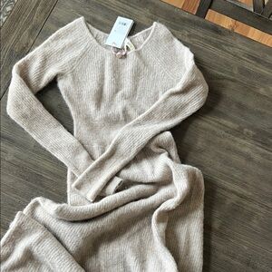 LoveShackFancy Long Sleeve Knit Dress - Beige